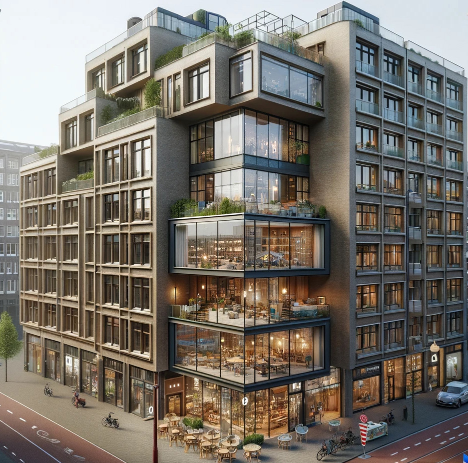 GLOUDEMANS - Impressie ontwikkellocatie Amsterdam (gegenereerd met DALL-E).